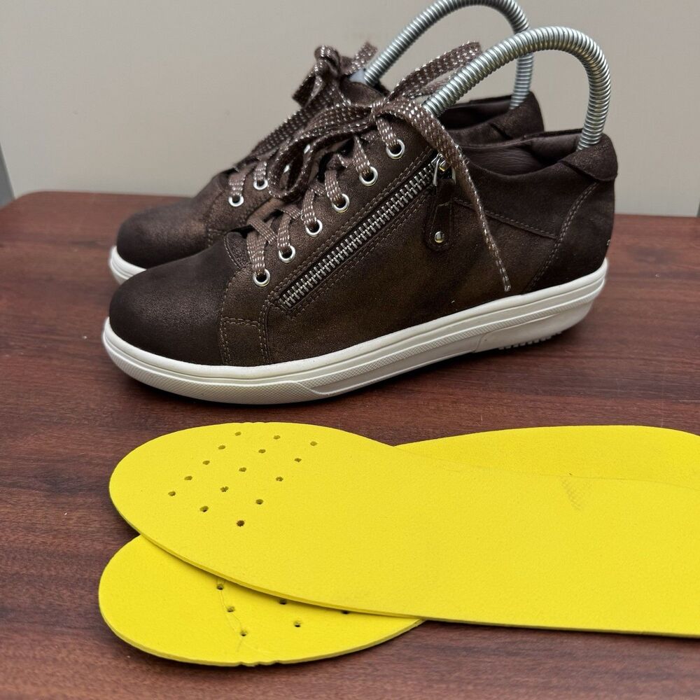 Gravity Defyer GDEFY Leather Walking Shoes Brown Side Zip Women’s US 7 Orthotic